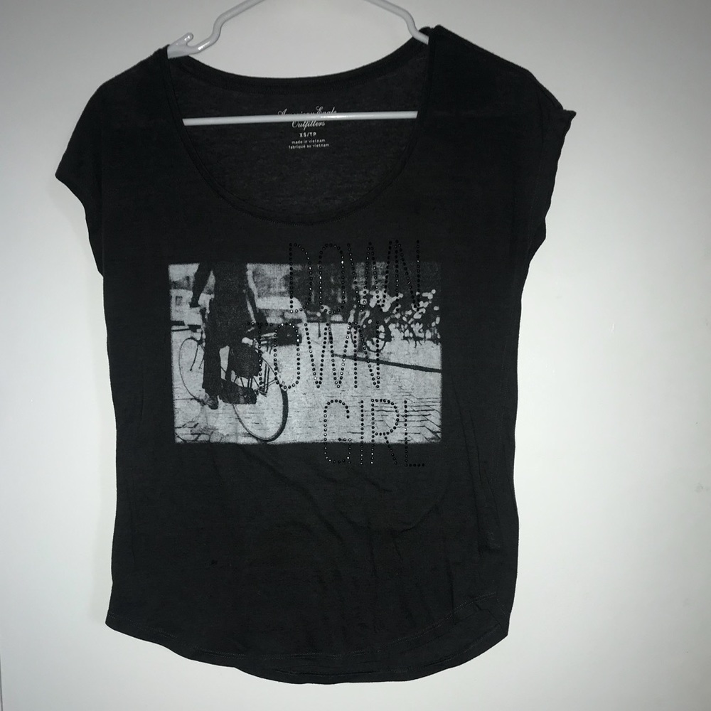 down town girl black shirt